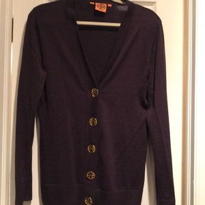 Tory Burch plum wool cardigan